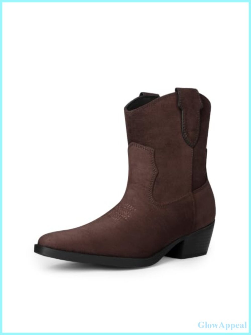 Women Ankle Boots Chunky Heel Faux Suede Pull-On Western Booties